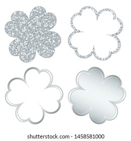 Square Set Of Four Clover Leafs Sparkling And Shining Silver