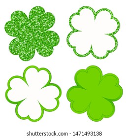 Square Set Of Four Clover Leafs Sparkling And Shining Green