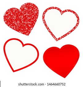 Square Set Of Four Red Hearts Sparkling And Shining