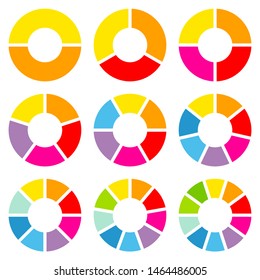 Square Set Of Nine Round Different Pie Charts Rainbow Color