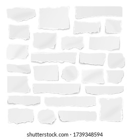 Square set of paper different shapes ripped scraps, fragments, wisps isolated on white background. Vector template illustration.