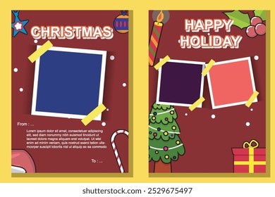 Square set. social media post Winter Christmas with illustration elements of a little boy wearing a Santa hat saying hello happily. Suitable for social media posts, Christmas invitation cards