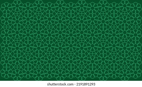 Diseño cuadrado de siete motivos geométricos en un fondo verde oscuro para cualquier tela, alfombra o alfombra.