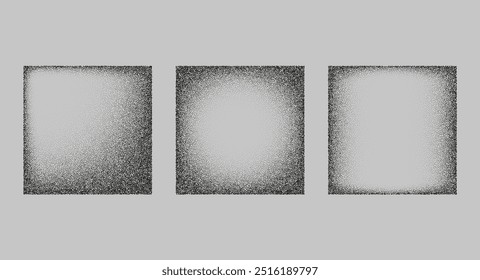 Sombras cuadradas desde diferentes ángulos. Fondo de grano de ruido, gradiente de puntos de puntillismo o patrón de puntos, efecto punteado de Vector. Ruido de grano de semitono o textura granulada o ruido de grano de punto.