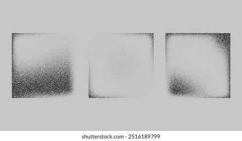 Sombras cuadradas desde diferentes ángulos. Fondo de grano de ruido, gradiente de puntos de puntillismo o patrón de puntos, efecto punteado de Vector. Ruido de grano de semitono o textura granulada o ruido de grano de punto.