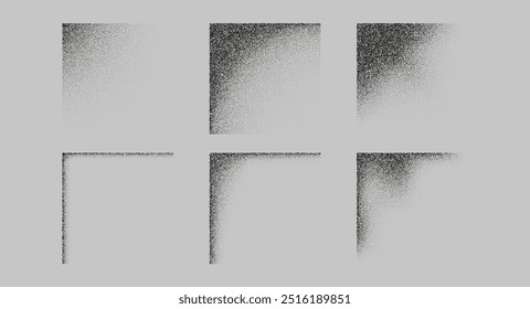 Sombras quadradas de diferentes ângulos. Fundo de grão de ruído, pontilhismo pontos gradiente ou padrão de ponto, efeito de pontilhado de vetor. Meio-tom de ruído de grãos ou textura granulada ou ruído de grãos pontilhados.