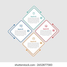 square shape base infographic diagram with rotated shape create rhombus design structure with 4 step for slide presentation vector