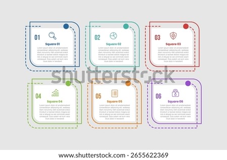 square shape base infographic diagram with creative round box with leaf shape like with 6 step for slide presentation vector