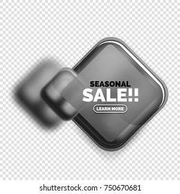 Square shape black sale button label tag, vector geometric buttons with transparency and blur effects
