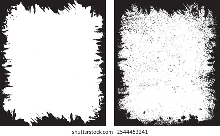Conjunto de marcos de grunge en blanco y negro de forma cuadrada, un diseño de Vector de conjunto de bordes de fotos grunge en blanco y negro, marcos vintage en blanco y negro con pintura grunge, 
