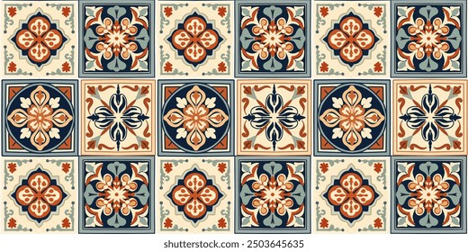 A square shape ceramic tile, ornament texture design, moroccan arabesque style, vector seamless pattern