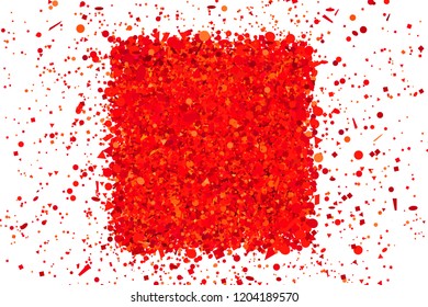 Square shape with confetti isolated on white. Background with multicolored glitters. Colorful pattern for design. Print for polygraphy, posters, banners and textiles. Greeting cards