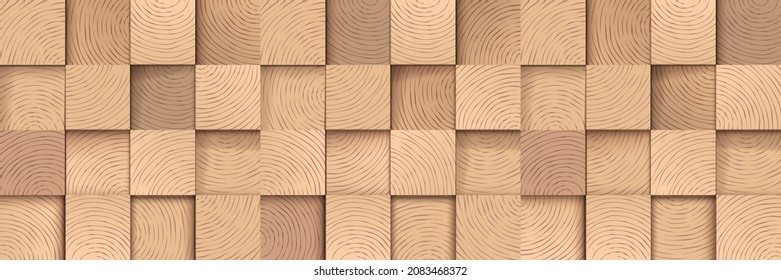 Square shape cross section wooden tiles, horizontal vector background.