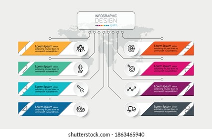 Square shape design divides the functionality into  8 steps clearly the substance can describe processes such as organization, marketing or business. vector infographic.