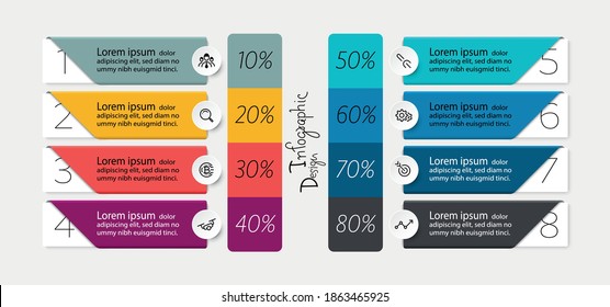 Square shape design the process of presenting the work with a percentage as the result. vector infographic.