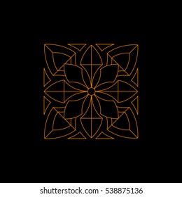 Square Shape Doodle Ornamental Figure In Black And Orange Color Decorative Element Illustration