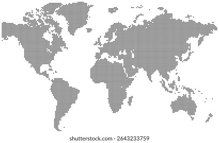 Square shape dotted world map with land and border lines