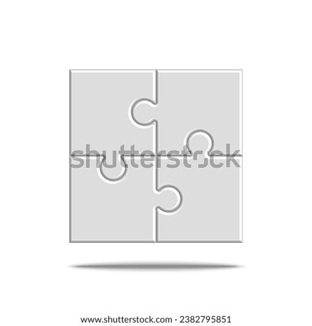 Square shape empty area assembled jigsaw puzzle from four sections for a motivation poster, 3d vector blank banner mockup white color with shadow.