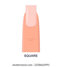 Square shape of fingernail vector illustration. Cartoon drawing of pink nail isolated on white background. Nail art, beauty salon concept