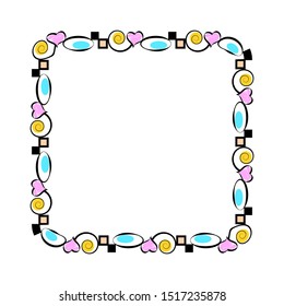 square shape frame with cheerful colors, colorful frame, children's theme frame with isolated white background.