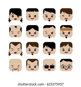 square shape funny expression cartoon head vector art set
