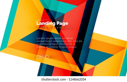 Square shape geometric abstract background, landing page web design template. Vector illustration