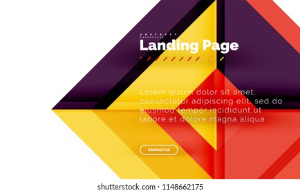 Square shape geometric abstract background, landing page web design template. Vector illustration