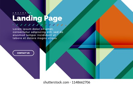 Square shape geometric abstract background, landing page web design template. Vector illustration