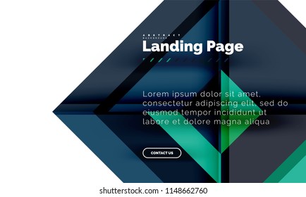 Square shape geometric abstract background, landing page web design template. Vector illustration