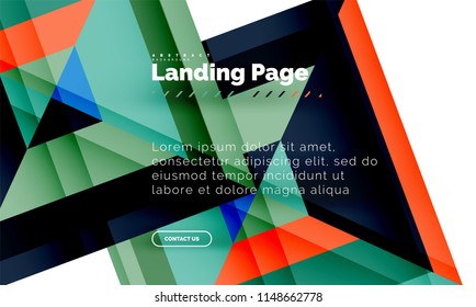 Square shape geometric abstract background, landing page web design template. Vector illustration