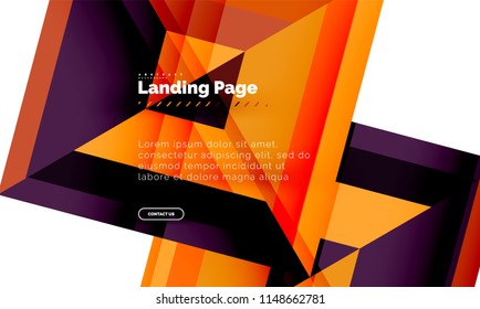 Square shape geometric abstract background, landing page web design template. Vector illustration