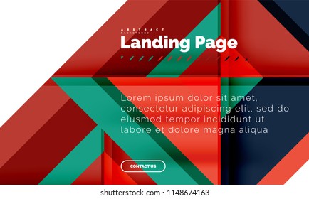 Square shape geometric abstract background, landing page web design template. Vector illustration