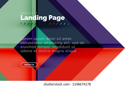 Square shape geometric abstract background, landing page web design template. Vector illustration