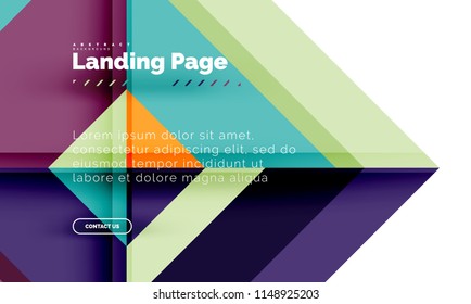 Square shape geometric abstract background, landing page web design template. Vector illustration