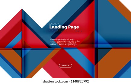 Square shape geometric abstract background, landing page web design template. Vector illustration