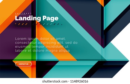 Square shape geometric abstract background, landing page web design template. Vector illustration