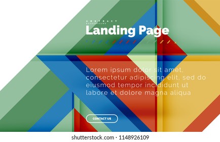 Square shape geometric abstract background, landing page web design template. Vector illustration