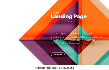 Square shape geometric abstract background, landing page web design template. Vector illustration