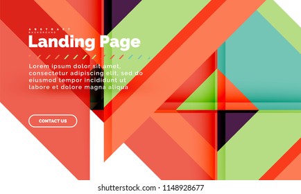 Square shape geometric abstract background, landing page web design template. Vector illustration