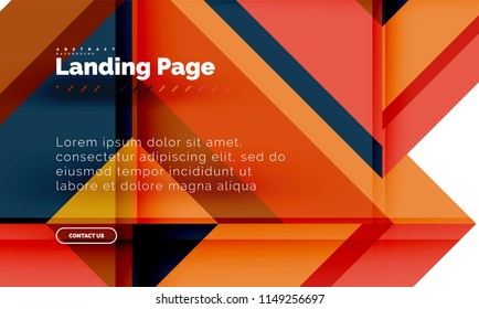 Square shape geometric abstract background, landing page web design template. Vector illustration