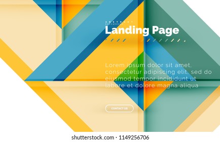 Square shape geometric abstract background, landing page web design template. Vector illustration