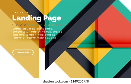 Square shape geometric abstract background, landing page web design template. Vector illustration