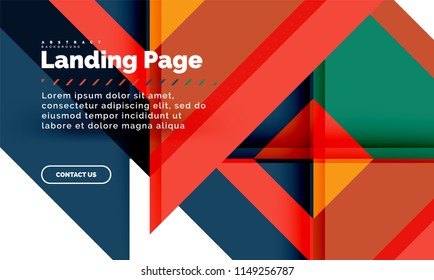 Square shape geometric abstract background, landing page web design template. Vector illustration