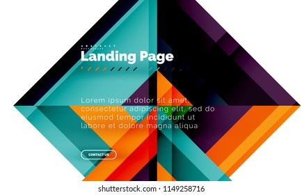 Square shape geometric abstract background, landing page web design template. Vector illustration