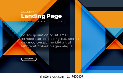 Square shape geometric abstract background, landing page web design template. Vector illustration