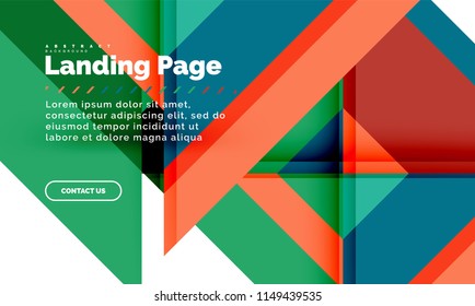 Square shape geometric abstract background, landing page web design template. Vector illustration