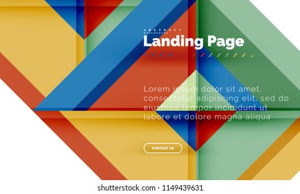 Square shape geometric abstract background, landing page web design template. Vector illustration