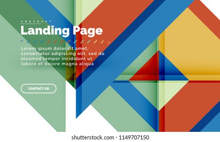 Square shape geometric abstract background, landing page web design template. Vector illustration