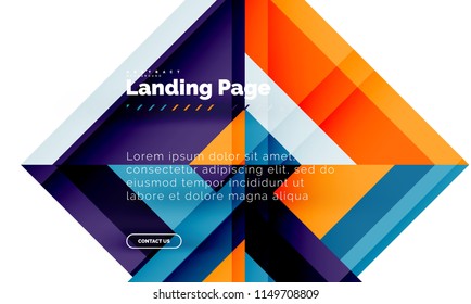 Square shape geometric abstract background, landing page web design template. Vector illustration