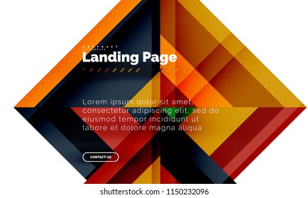 Square shape geometric abstract background, landing page web design template. Vector illustration
